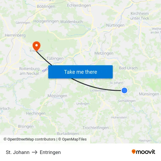 St. Johann to Entringen map