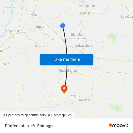 Pfaffenhofen to Entringen map