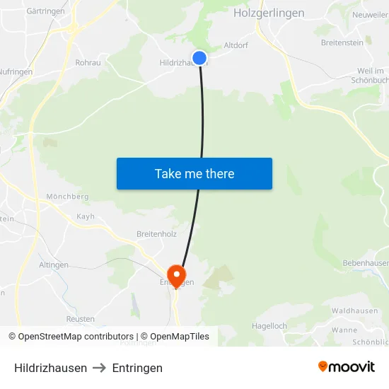 Hildrizhausen to Entringen map