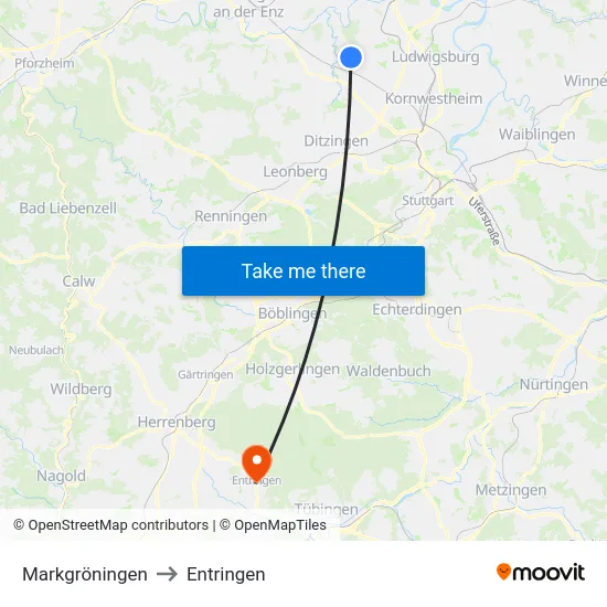 Markgröningen to Entringen map