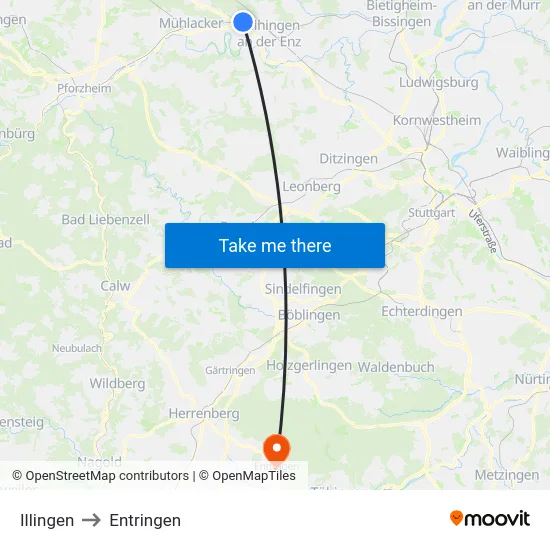 Illingen to Entringen map