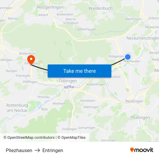 Pliezhausen to Entringen map
