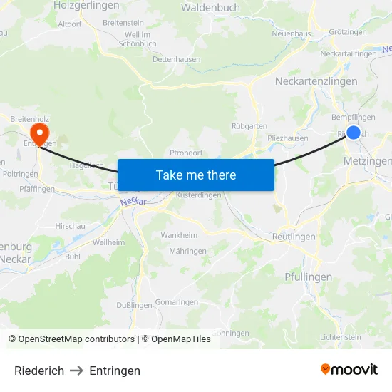 Riederich to Entringen map