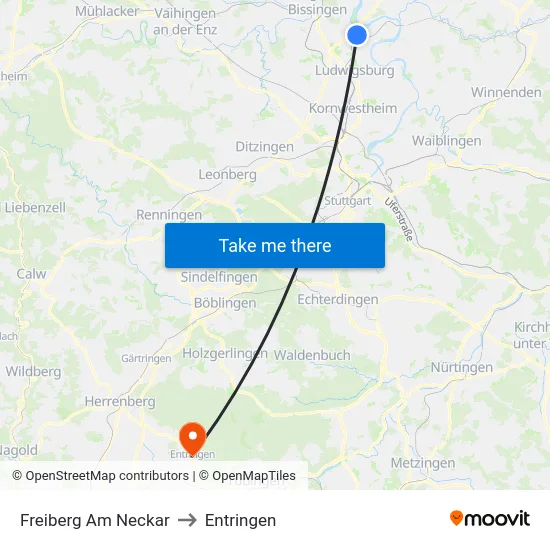 Freiberg Am Neckar to Entringen map