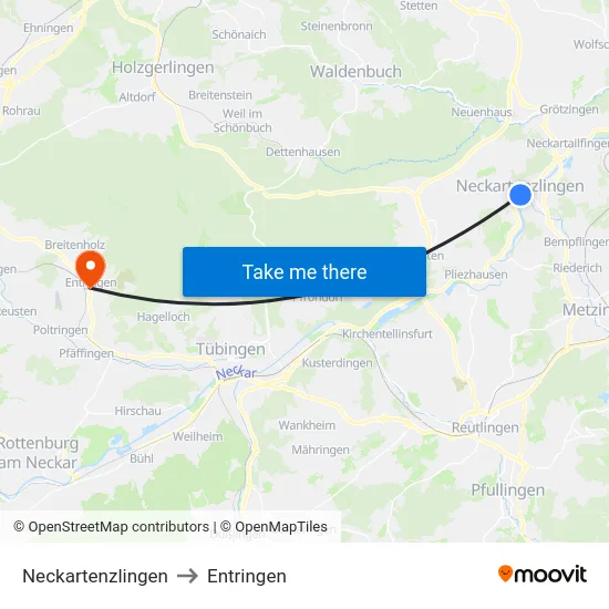 Neckartenzlingen to Entringen map