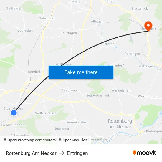 Rottenburg Am Neckar to Entringen map
