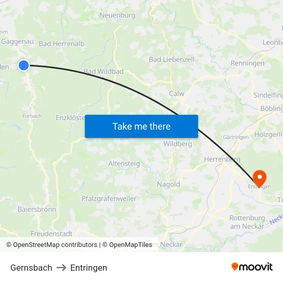 Gernsbach to Entringen map