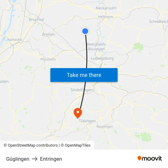 Güglingen to Entringen map