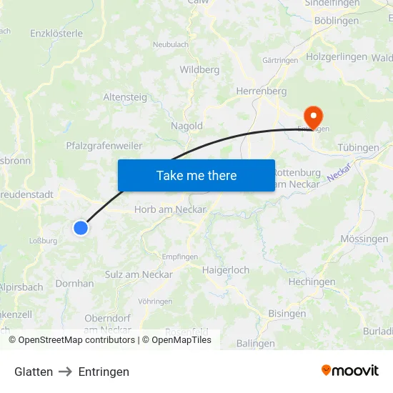 Glatten to Entringen map