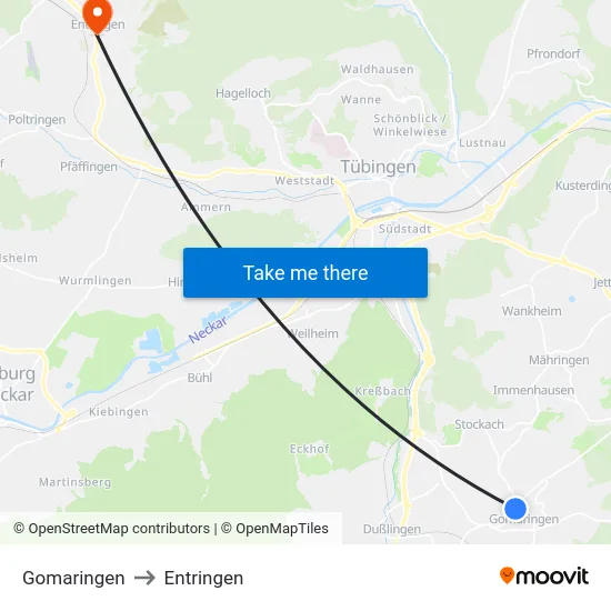 Gomaringen to Entringen map