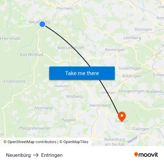 Neuenbürg to Entringen map