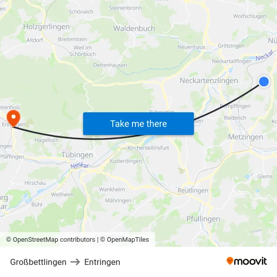 Großbettlingen to Entringen map