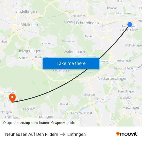 Neuhausen Auf Den Fildern to Entringen map