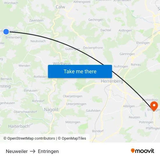 Neuweiler to Entringen map