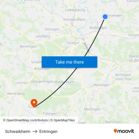 Schwaikheim to Entringen map