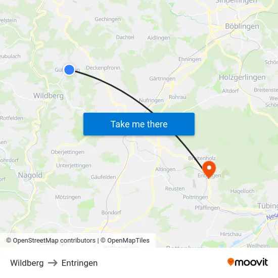 Wildberg to Entringen map