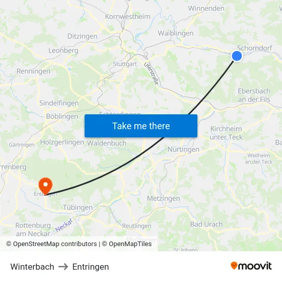 Winterbach to Entringen map