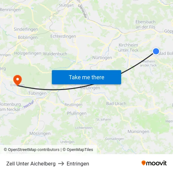 Zell Unter Aichelberg to Entringen map