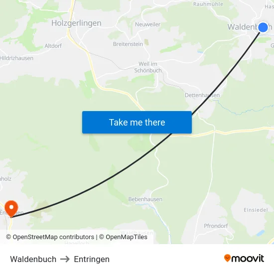 Waldenbuch to Entringen map