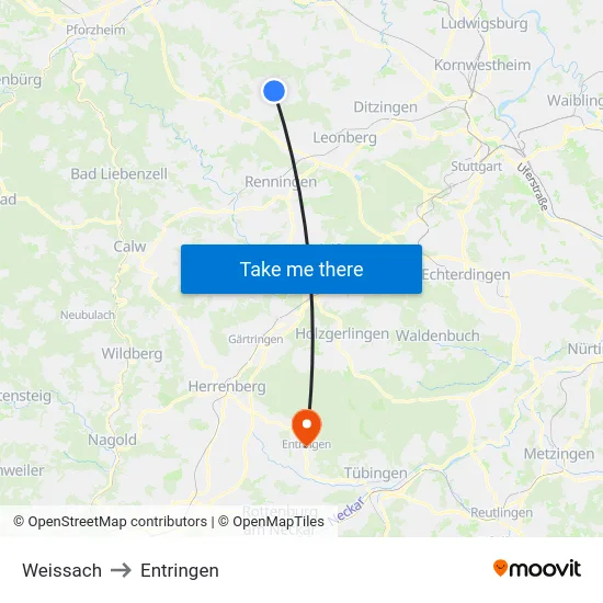Weissach to Entringen map