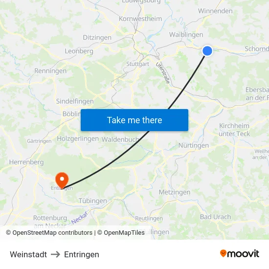 Weinstadt to Entringen map