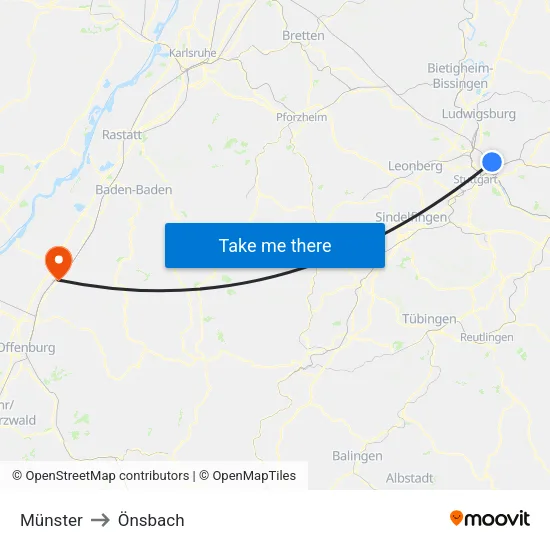 Münster to Önsbach map
