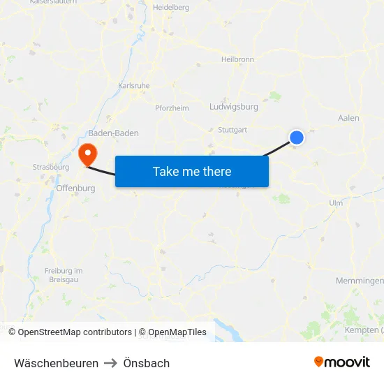 Wäschenbeuren to Önsbach map