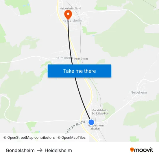 Gondelsheim to Heidelsheim map