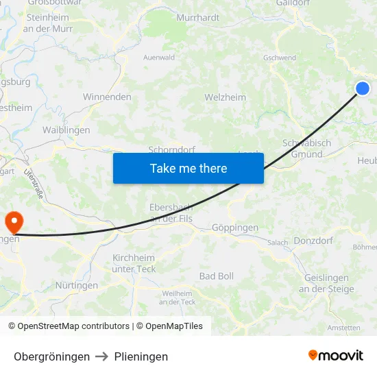 Obergröningen to Plieningen map