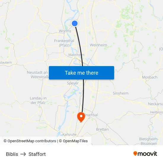 Biblis to Staffort map