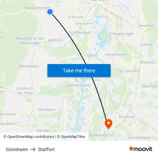 Gönnheim to Staffort map