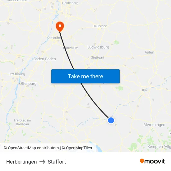 Herbertingen to Staffort map