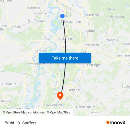 Brühl to Staffort map