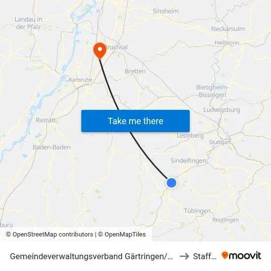 Gemeindeverwaltungsverband Gärtringen/Ehningen to Staffort map