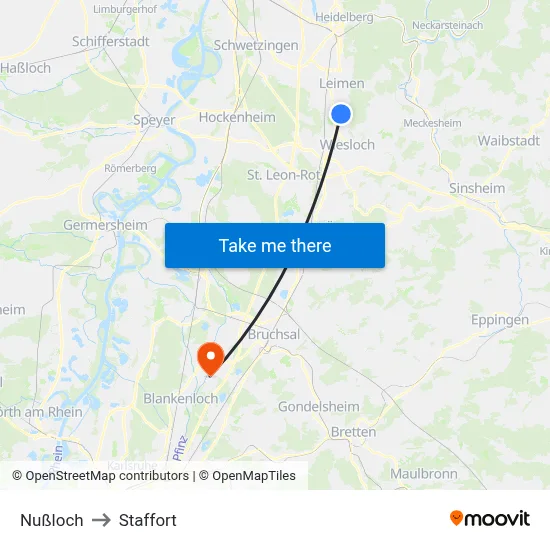 Nußloch to Staffort map
