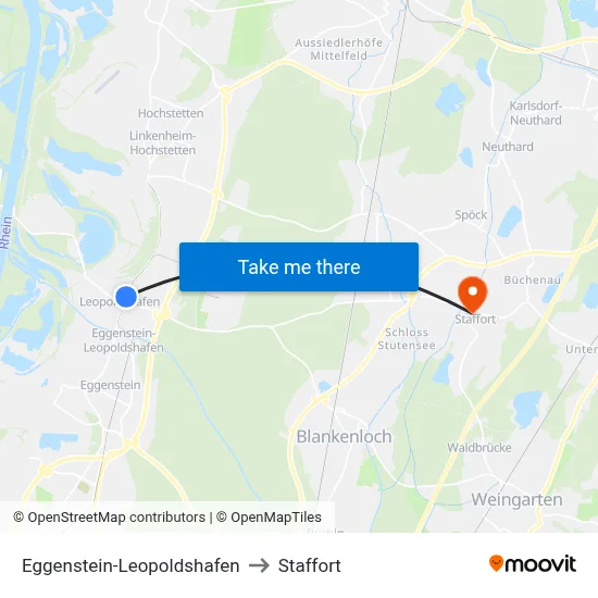 Eggenstein-Leopoldshafen to Staffort map