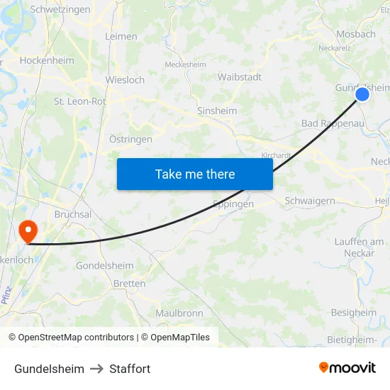 Gundelsheim to Staffort map