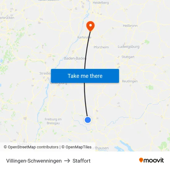 Villingen-Schwenningen to Staffort map
