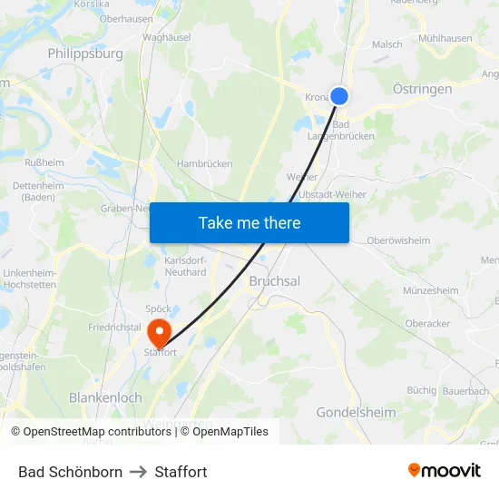 Bad Schönborn to Staffort map