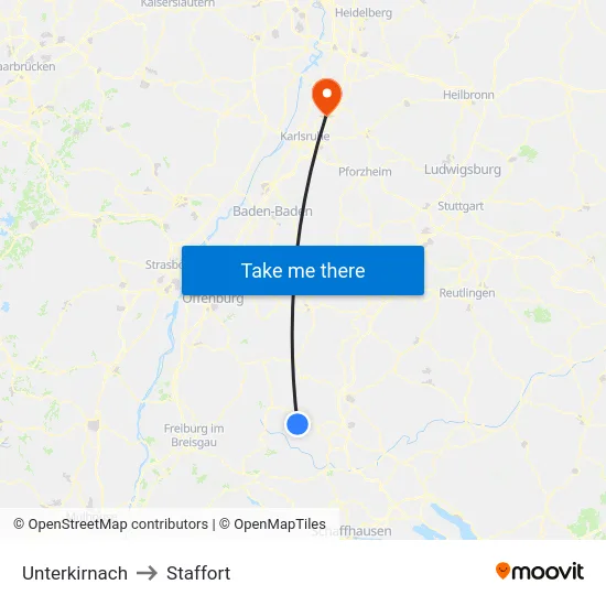 Unterkirnach to Staffort map