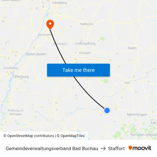 Gemeindeverwaltungsverband Bad Buchau to Staffort map