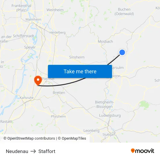 Neudenau to Staffort map