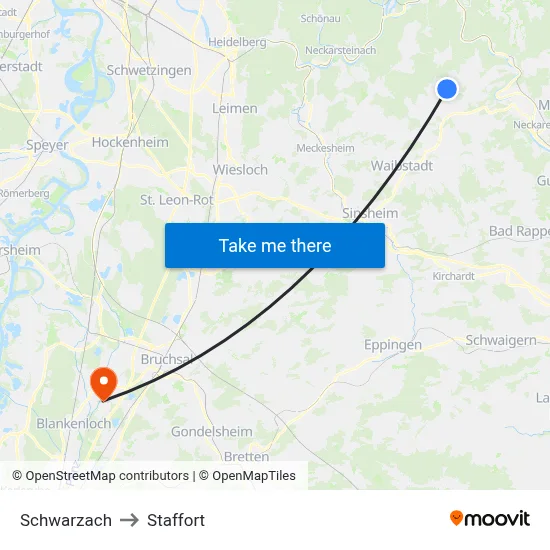 Schwarzach to Staffort map