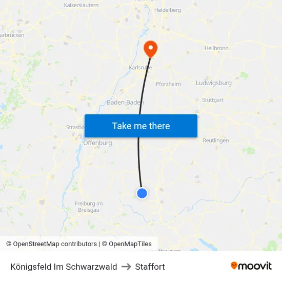 Königsfeld Im Schwarzwald to Staffort map
