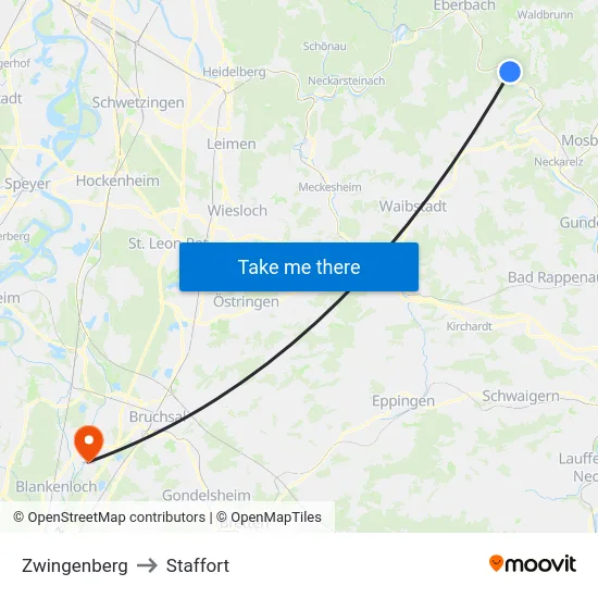 Zwingenberg to Staffort map