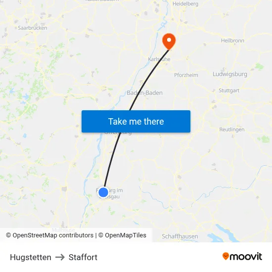 Hugstetten to Staffort map
