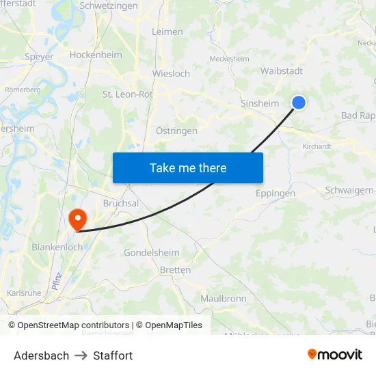 Adersbach to Staffort map