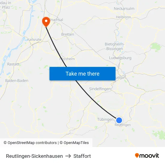 Reutlingen-Sickenhausen to Staffort map