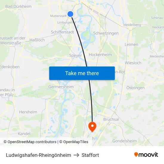 Ludwigshafen-Rheingönheim to Staffort map
