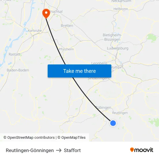Reutlingen-Gönningen to Staffort map